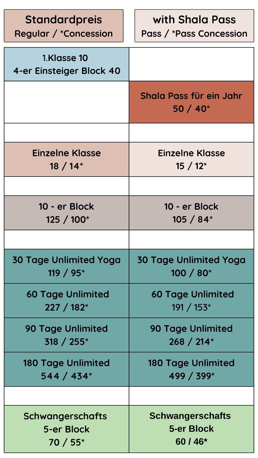 price table for homepage 2