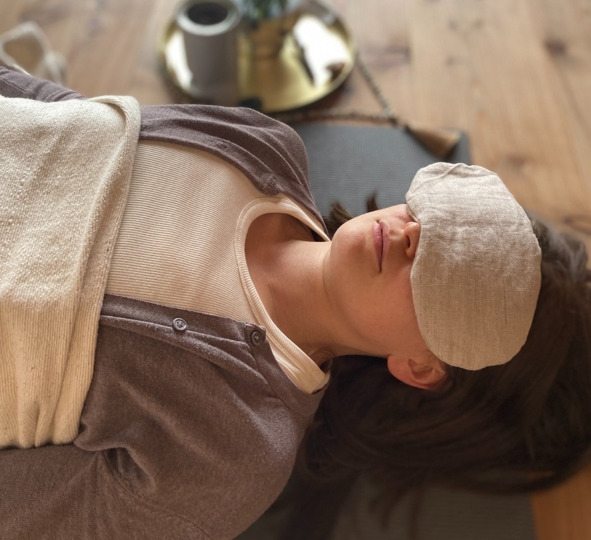 Yoga Nidra yoga nidra - resting comfortably with eye pillows